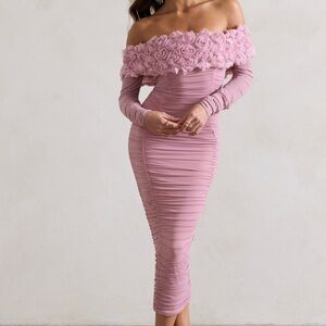 Club L London Elegant Pink Off-Shoulder Dress
